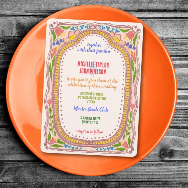 Unique Whimsical Floral Doodle Hand Painted  Invitation (hand painted floral wedding invitation)