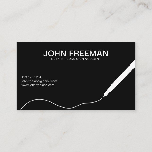Unique White and Black Notary Public Signing Agent Business Card (Front)