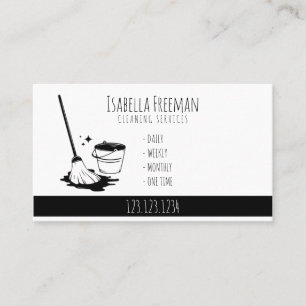 Unique White & Black House Cleaning Service  Business Card