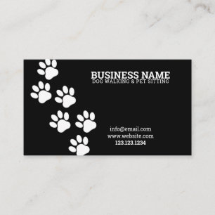 Unique White & Black Paw Print Steps Dog Walker Business Card