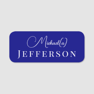 Unique White Navy Blue Handwritten Professional Name Tag
