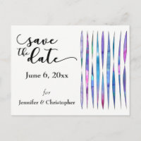Unique White Purple, Pink, Blue Art Save the Date