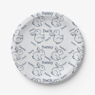 Unique White Rabbit Duck Illusion Drawing Easter Paper Plate