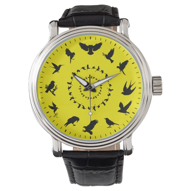Unique Wild Bird Black Silhouettes Themed Watch (Front)