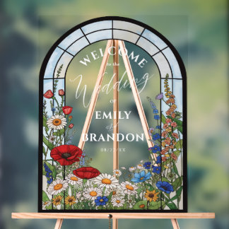 Unique Wildflower Stained Glass Wedding Welcome