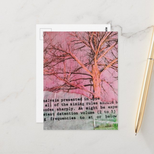 Unique Winter Tree Mixed Media Collage Postcard (Front/Back In Situ)