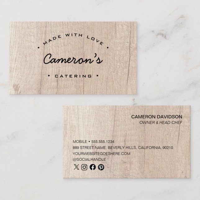 Unique Wood Style Customizable Catering Business  Business Card (Front/Back)