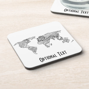 Unique World Map Art Doodle Coaster