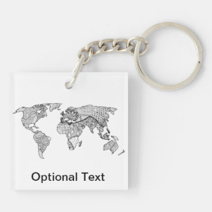 Unique World Map Art Doodle Keychain