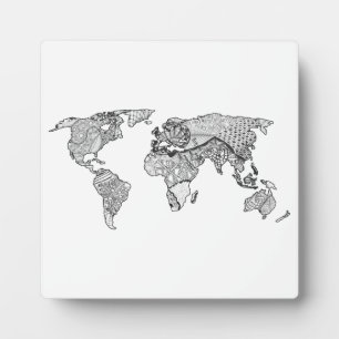 Unique World Map Art Doodle Plaque