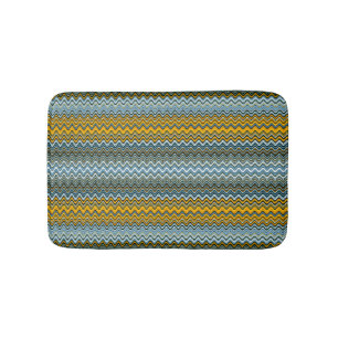 Unique Yellow and Blue Wavy Pattern Bath Mat