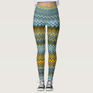 Unique Yellow and Blue Wavy Pattern Leggings
