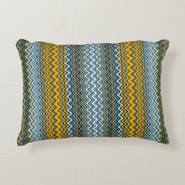 Unique Yellow and Blue Wavy Stripes Accent Pillow (Front)