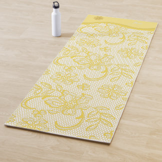 Unique Yellow Lace Yoga Mat with OM and Mandala