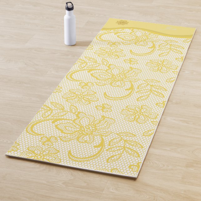 Unique Yellow Lace Yoga Mat with OM and Mandala (In Situ)