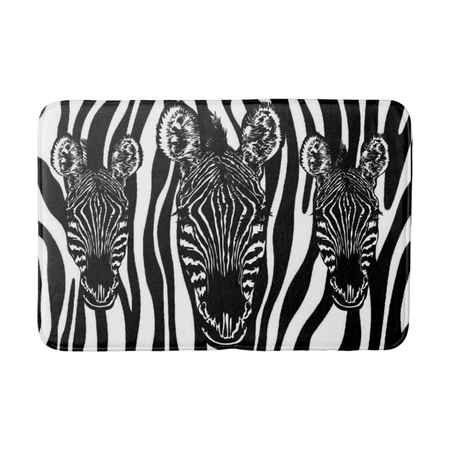 Unique Zebra Head on Zebra Print Bath Mat (Front)
