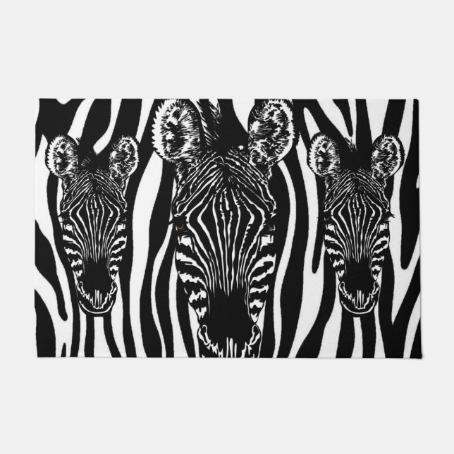 Unique Zebra Head on Zebra Print Doormat (Front)