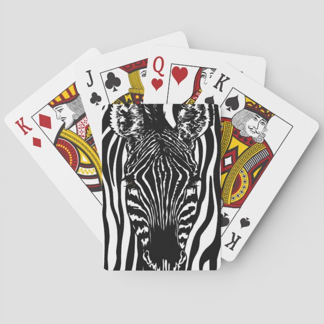 Unique Zebra Head on Zebra Print Playing Cards (Back)