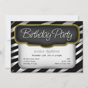 Unique Zebra Print Yellow Birthday Invitations