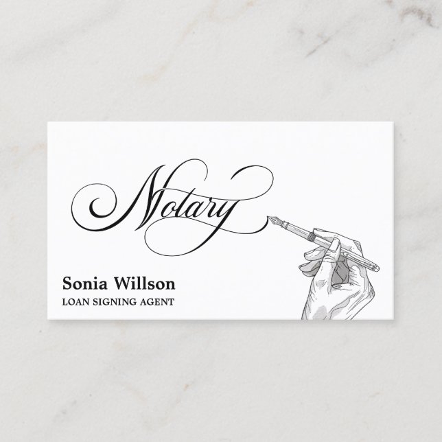 UniquecNotary Loan Signing Agent Typography Hand Business Card (Front)