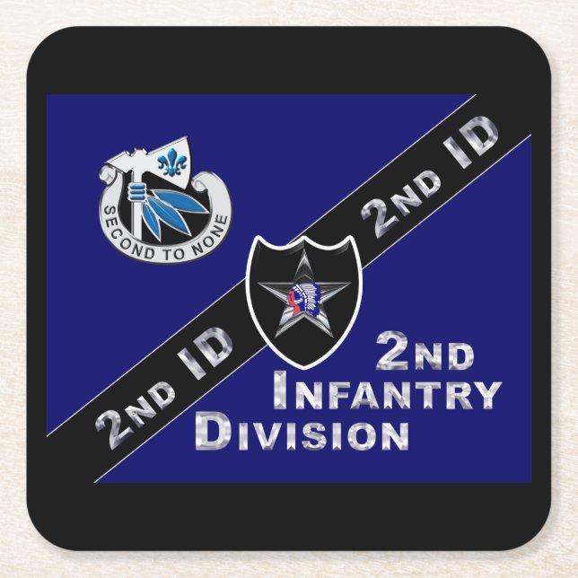 Uniquely Designed 2nd Infantry Division Square Paper Coaster (Front)
