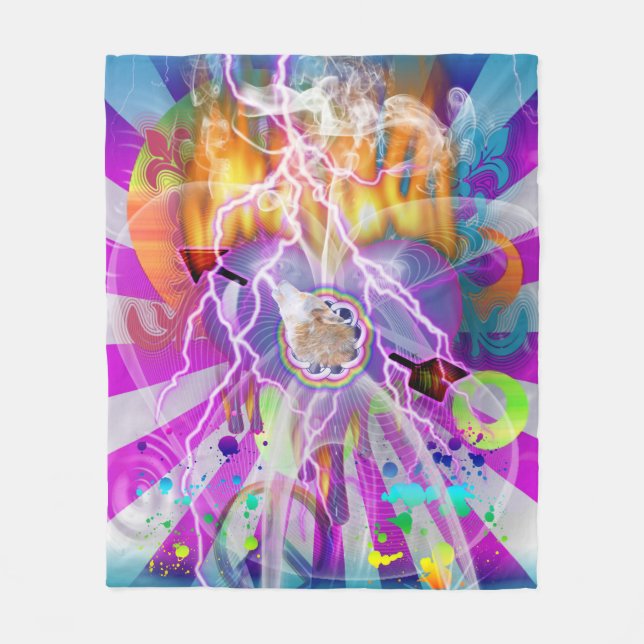 Uniquely Designed Surreal Artwork with Wolf Fleece Blanket (Front)