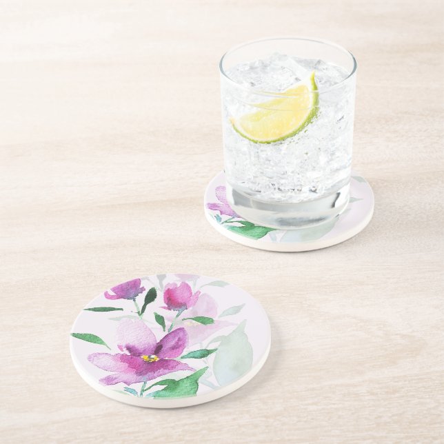 Uniqueness Of Violet Watercolor Art Flowers Coaster (Side)