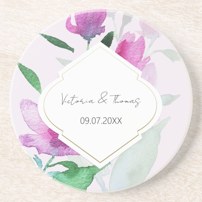Uniqueness Of Violet Watercolor Art Flowers Coaster (Front)