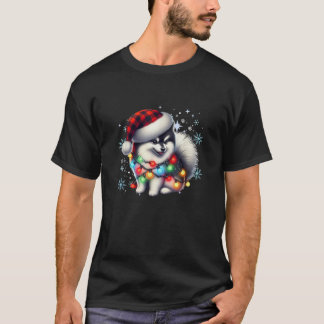 Unisex Adult Pomsky Christmas Xmas Black Cartoon T-Shirt