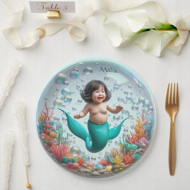 Unisex Asian Baby Mermaid Bubble Paper Plate (Wedding)