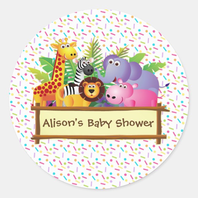 Unisex Baby shower sprinkle jungle safari favour Classic Round Sticker (Front)