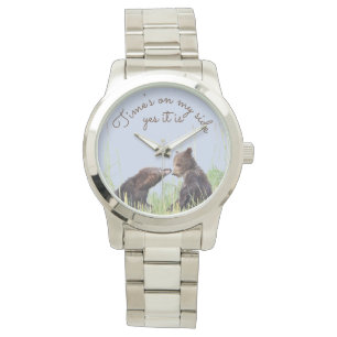 Unisex Bracelet Watch w/ grizzly bear cubs