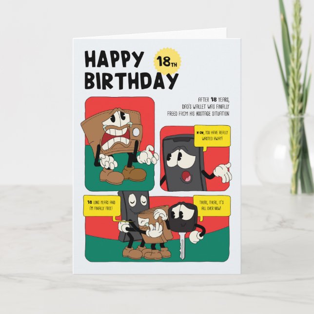 Unisex Funny Humor Comic Strip 18th Birthday Card (Front)