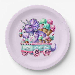 Unisex kids dinosaur ice cream party  paper plate