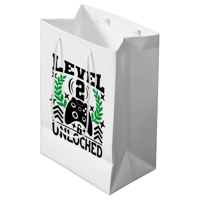 Unisex kids gamer Birthday age two Medium Gift Bag (Front Angled)