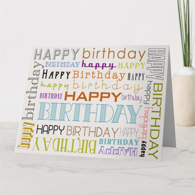Unisex Multicolor Happy Birthday Typography Card (Front)