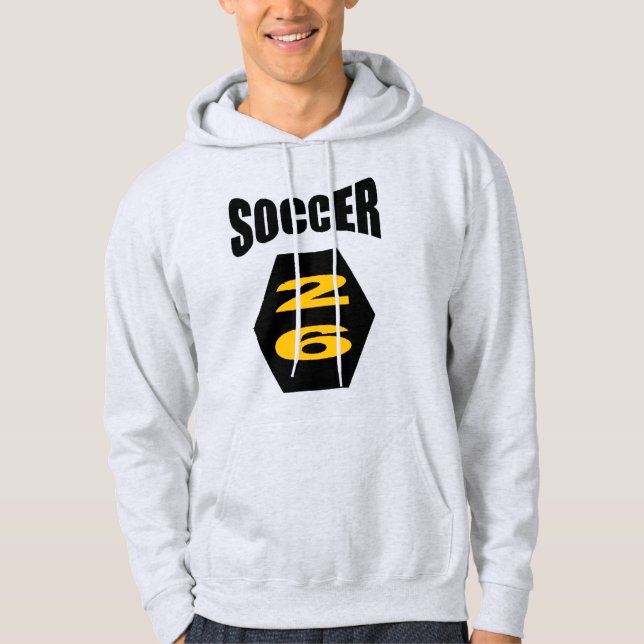 Unisex pullover hoodie. ash SOCCER 26 (Devant)