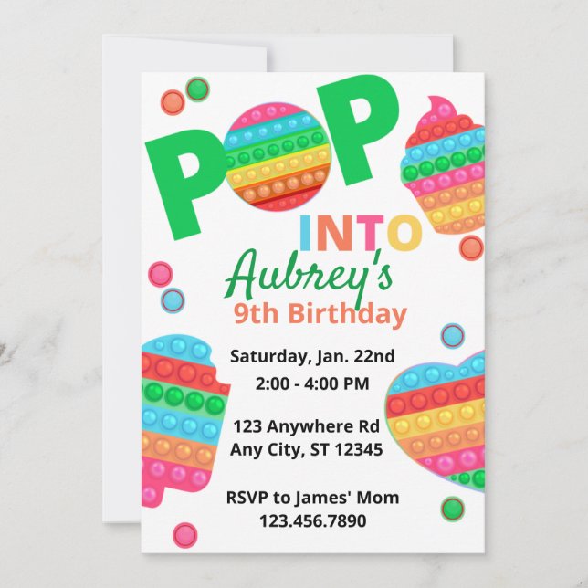 Unisex Rainbow Pop It Fidget Toy Birthday Party In Invitation (Front)
