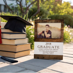 Unisex Rustic Barn Wood Photo Graduation Vertical Announcement