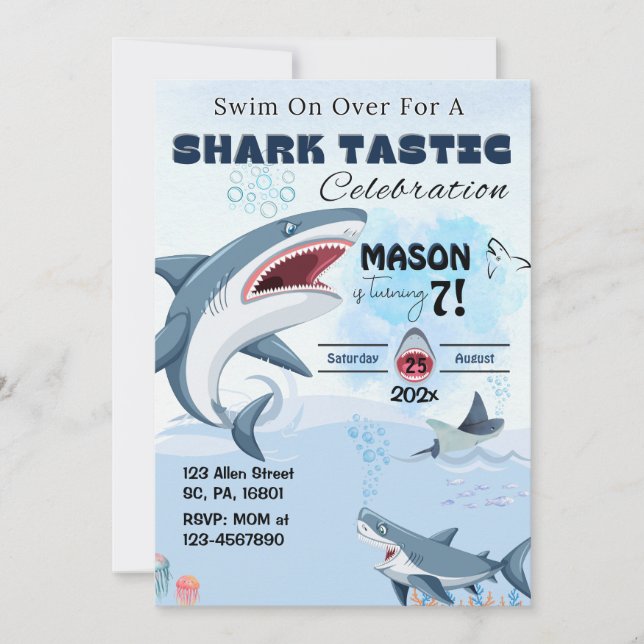 UNISEX SHARK TASTIC ANNIVERSAIRE FÊTE Invitation (Devant)