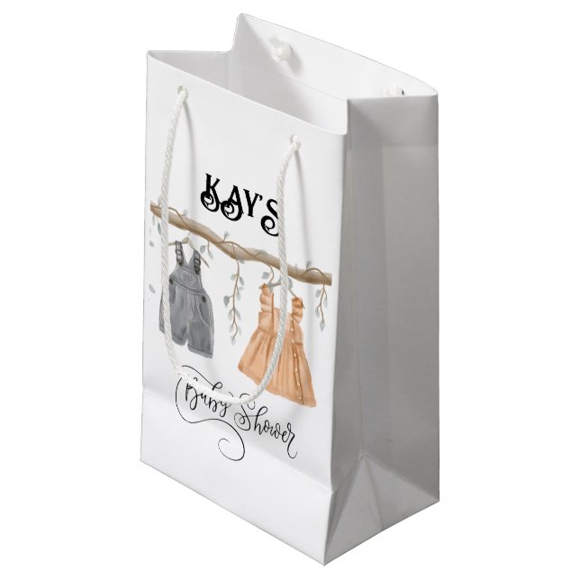 Unisex Twins Greenery Floral Baby Shower Small Gift Bag (Front Angled)