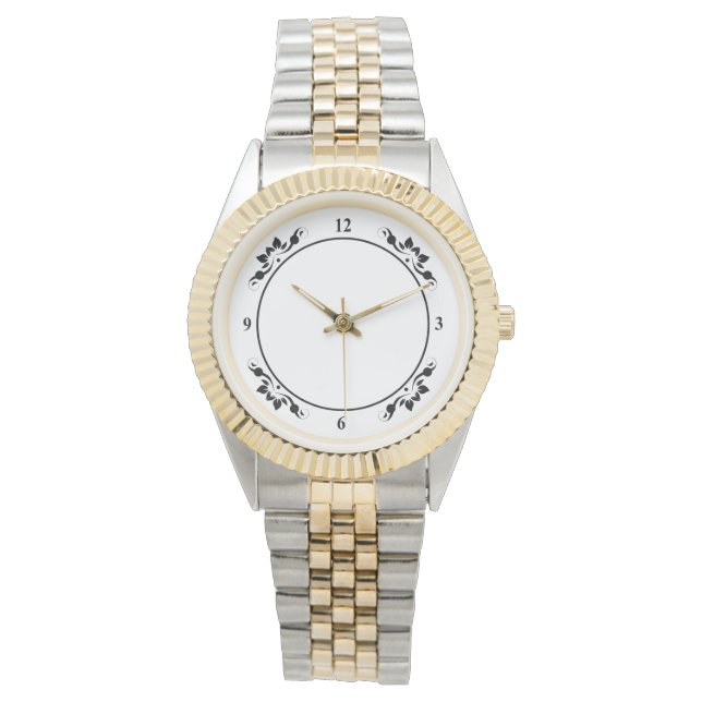 Unisex Two-Tone Decorative Bracelet Black Numbers Watch (Front)