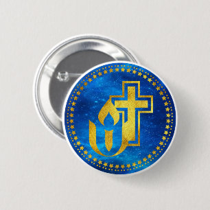 Unitarian Universalism chalice and Christian cross 2 Inch Round Button