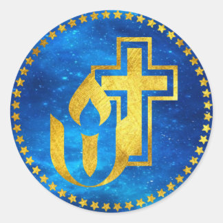 Unitarian Universalism chalice and Christian cross Classic Round Sticker