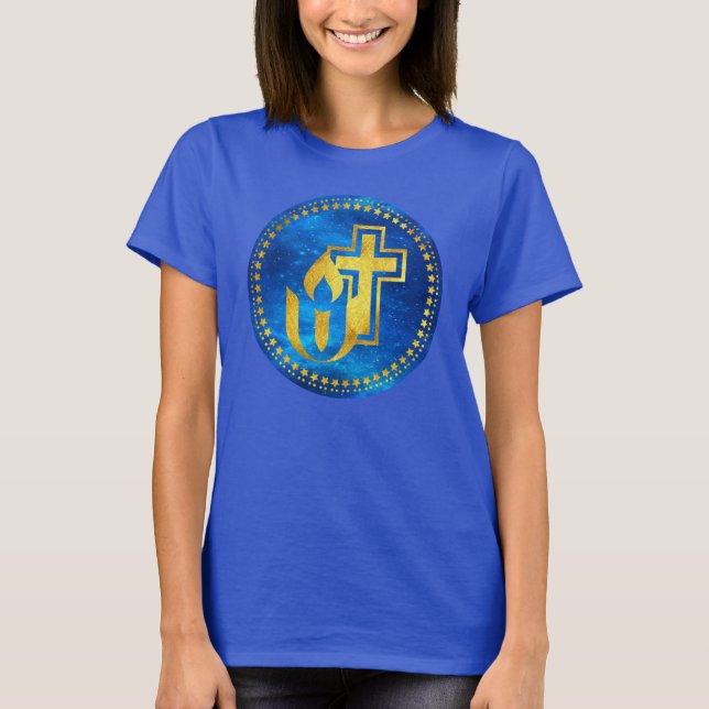Unitarian Universalism chalice and Christian cross T-Shirt (Front)