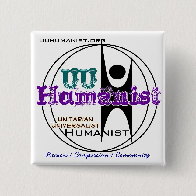 Unitarian Universalist (UU) Humanist 2 Inch Square Button (Front)