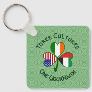United Arab Emirates Irish USA Flags Shamrock Name Keychain