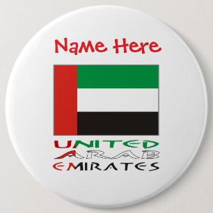 United Arab Emirates UAE Flag Red Personalize Name 6 Inch Round Button
