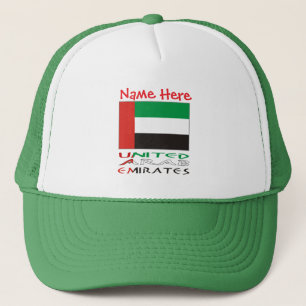 United Arab Emirates UAE Flag Red Personalize Name Trucker Hat