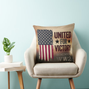 United For Victory WWII American Flag Patriotic Throw Pillow